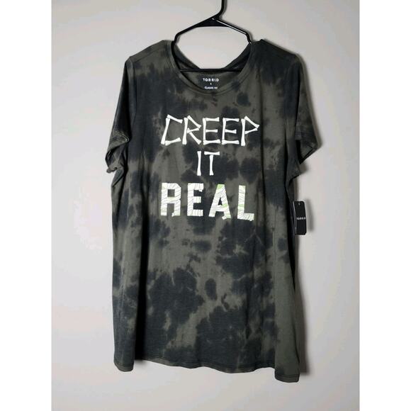 Torrid T-Shirt Plus Size 1X Halloween Creep It Real Green Tie Dye Short Sleeve - Picture 2 of 5